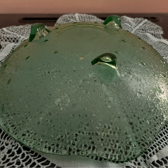 Vintage Green Footed Glass Bowl - Bubble Design -Scalloped Rim -- 1970's - Picture 2 of 3